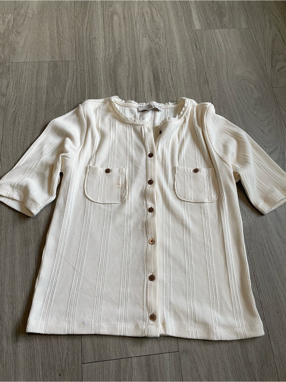 LOFT Cream Button-Front Short Sleeve Top